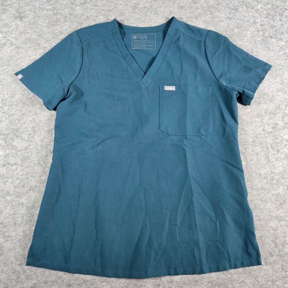 FIGS Womens Teal Catarina Technical Collection V-Neck Scrub Top Size S